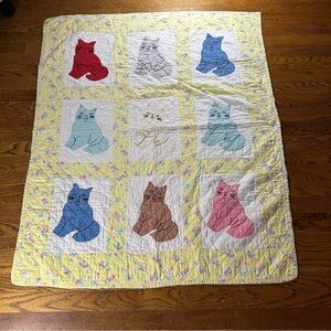 Vintage 1950 Antique Patchwork Handmade Cat Quilt